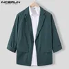 Herenpakken Blazers Fashion Men Blazer Solid Color Rapel 3/4 Sleeve één knop Leisure Pakken Men Streetwear Casual dunne jassen S-5XL Incerun 230321