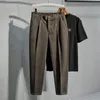 Heren broek herfst dikke pak broek mannen casual rechte drape Koreaanse klassieke modebedrijf wollen doek bruin zwart formele broeken mannelijk 230321