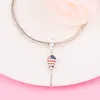 925 Sterling Silver Stars, Stripes & Bow Balloon Dangle Bead Fits European Jewelry Pandora Style Charm Bracelets