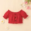 Ensembles de vêtements Valentine 2pcs bébé filles tenues col bateau manches courtes hauts coeur imprimé bretelles jupe pour les tout-petits 3 mois à 3 ans Z0321