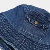 Bérets 2023 INS Denim Jeans Cowboy Poche Pêcheur Chapeau De Paille Casquettes De Soleil Pour Femmes Hommes Seau Champignon Chapeau 56-58CM