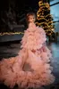 2023 Pink Flower Girl Dress Photoshoot Toddler for Wedding Pageant Dress Baby Party Prom Tulle Ruffles Bridghs Christmas حفلة عيد ميلاد أول أكمام طويلة