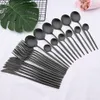 Geschirr Sets Matte 24 stücke Schwarz Besteck Edelstahl Besteck Küche Besteck Hause Steak Messer Gabel Löffel Geschirr 230321