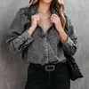 Kadınlar bluzlar Vintage Streetwear Uzun Kollu Blon Sonbahar Moda Mizaç Dönüşü Down-Down Office Üst Dirençli Bayanlar Denim