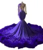 Purple Feathers Mermaid Prom Dresses Long Sleeve Sequin Applique Tassel Party Gowns Graduation Dress For Black Girls