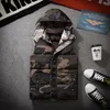 Coletes masculinos camuflage masculino com capuz de casacos de capuz Ultralight mangas jaquetas de soprador 100 poliéster de poliéster