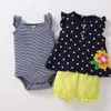 Ensembles de vêtements été nouveau-né bébé fille ensemble de vêtements sans manches T-shirt hauts à pois floralstripe bodysuitshorts 3PCS infantile nouveau-né tenue Z0321