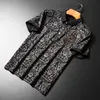 Moda masculina camisa polo de luxo impressão carta leopardo chá manga curta moda casual masculino verão wear