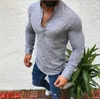 Herren T-Shirts Slim Fit V-Ausschnitt Langarm Muscle Tee T-Shirt Casual Baumwolle Leinen Tops T-Shirts Männer Kleidung Mode