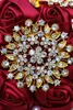 Flores de boda WifeLai-A 20CM novia dama de honor broche de diamantes de imitación ramo cinta hecha a mano fiesta iglesia decoración Multicolor W3217G