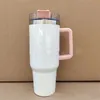 Sublimação de 40 oz Tumbler branco com alça de palha de tampa grande capacidade de cerveja caneca em pó de garrafa de pó ao ar livre Copo de acampamento ao ar livre