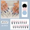 False Nails 24Pcs Glossy Blue Edge Black Lines French Fake For Women Girls Style Full Cover Nail Sticker NOV99