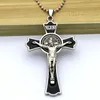 Kedjor Diyalo svart guldfärg Crucifix Inri Jesus Kristus kors hänge halsband Katolska Holy St. Benedict pärlkedje smycken gåva