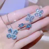 2023 Neue Geometrie Klee Designer Ohrstecker Damen Bling Blau Diamant Kristall Stein Luxus Ohrringe Ohrring Ohrringe Halsketten Schöner Partyschmuck