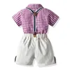 Clothing Sets top and top Infant Baby Boys Gentleman Clothing Sets Newborn Boy Short Sleeve Bowtie Shirts RomperSuspenders Shorts Outfits Z0321