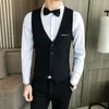 Men's Vests Men's Suit Vest Blue Classic Solid Man Dress Korean Slim Fit Business Casual Waist Coat For Men Work