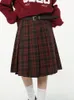 Skirts American College Style Red Plaid Pleated Women's Spring Design Color Contrast Aline High Waist Short Femal 230321