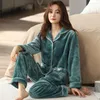 Women's Sleepwear Est M-4XL Women Pajamas Set Flannel Long Sleeve Turn-down Collar Cardigan Coral Fleece Pyjama