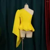 Женская блузская блузка сексуально отключенная крышка с открытой спиной рюша высокая талия стройная пояс