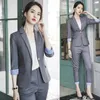 Dames tweedelige broek Dames Gray Blazer Women Business Suits Pant en Jackets Sets broekpakes Work Draag Office Uniform Styles