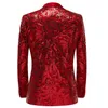 Męskie garnitury Blazers błyszczące czerwone cekiny Blazer kwiatowy marynarka marynarska jeden przycisk szal Lapel Tuxedo Blazers Party Wedding Bankiet Costume Homme 230321