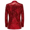 Costumes pour hommes Blazers Hommes brillant rouge paillettes Blazer Costume à fleurs veste un bouton châle revers smoking Blazers fête mariage Banquet bal Costume Homme 230321