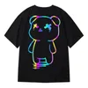 T-shirts pour hommes T-shirts surdimensionnés Cartoon Bear Print T-shirts arc-en-ciel réfléchissants Harajuku Streetwear Top Tees Coton Casual Half Sleeve Clothing 230321