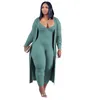 Kvinnors tvåbitar byxor Sling V-hals Jumpsuit och kappa passar alla matchande uppsättningar Kläder Autumn Fashion Clothes Bodycon Outfitwomen