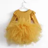 Vestidos de menina bebê menina princesa tule tulle vestido fofo de manga longa infantil vestido buft tutu tutu preto festas de festa de dança de dança 1-10y w0314