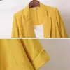 Damespakken blazers modejack stevige kleur gele zwarte katoenen stof losse oversized jas lente zomers jassen 2023 ol pak 230321