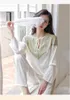 Carpets Spring Green Women Pajamas Set Elegant White Lace Sleep Wear Casual Satin Long Sleeve Trouser Home IAMQ_Qwency