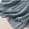 女性用ブラウスレディースVネックルーズブラウスコットンリネンカジュアルTシャツ半袖アートスタイルレトロシンシャツジャケットファッション