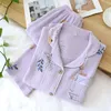 Women's Sleepwear Women Cotton Gauze Pajamas Long Sleeve Spring Pajama Set Purple Lavender Print Sleepwear 2 Piece Casual Loose Sexy Nightwear 230321