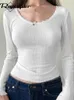 Womens TShirt Rapcopter y2k Floral Lace Crop Top White Knitted O Neck Basic Casual T Shirt Women Chic Vintage Full Sleeve Harajuku Tee Autumn 230321