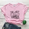 T-shirts pour femmes Esthétique à manches courtes Thanksgiving Holiday Tshirt Reconnaissant Floral Pumpkins T-shirt Mignon Femmes Graphique Automne Tee Shirt Top