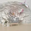 Sfondi Bacaz Relief di rilievo personalizzato Roseflower e Butterfly Mural Callpaper Sfondo Decorazioni per la casa DECIVI