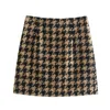 Shorts pour femmes ZXQJ femmes Plaid Tweed 2023 automne mode dames taille haute rue pantalons courts femme mince Texture marron