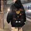 Erkek Ceketler Sonbahar Orta Parmak Ayı Baskı Erkekler İçin Gündelik Kapüşonlu Sweatshirt Japon Hoodies Pullover Harajuku Moda Y2K Street Giyim 230321