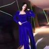 Women's Two Piece Pants Solid Color Highgrade Velvet Suit Autumn Fashion Suspender Electrooptic Blue Long Coat Three Set 230321