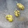 Pendant Necklaces 1pcs Irregular Natural Stone Yellow Turquoise Nugget Silvery Wire Wrapped Quartz Necklace DIY Jewelry Making Accessories