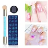 Nail Art Kits Manicure Printing Steel Stamp Seal Scraper Sponge Silicone Blooming Pen Double Head Dye Set Tool