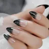 False Nails Black Ombre French Sharp Ending Acrylic Nail Tips Glitter Gel Cover Gradient Pointed With Adhesive Tabs