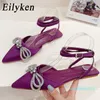 Design Crystal Buckle Strap Women Pumps Grunt Pointed Toe Flat Heels Casual Party Mules Ladies Shoes 230306