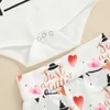 Conjuntos de ropa 3 uds., trajes de Halloween para bebés recién nacidos, mameluco con estampado de letras de manga corta, pantalones cortos, conjunto de sombrero con nudo superior Z0321