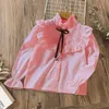 Kids shirts school kanten shirt voor meisje blouse tieners katoenen tops lange mouw kinderkleding voorjaar herfst baby kinderen kleding 6 8 10 14y 230321