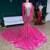 Sexy Hot Pink Mermaid Evening Dresses Sequin Illussion Birthday Party Gowns 2023 Long Sleeve Sweep Train Receiption Gown 326 326