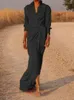 Vestidos casuales Vestido largo elegante para mujer Moda sexy Manga con solapa Corsé de cintura alta Plisado Piso dividido Noche imponente