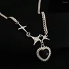 Pendant Necklaces Sweet Cool Black Love Heart Necklace For Women Cross Star Choker With Rhinestones Girls Clavicle Chains Neck Jewelry