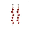 Stud -oorbellen Koreaanse elegante paarse bloem kristal Tassel Lange druppel Rose voor vrouwen Temperament Oorbellen Party sieraden