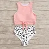 Women's Swimwear Women's Bikini Set Two Piece Knot Front Crop Top Swimsuit With Floral Bottom Swimming Shorts Boys